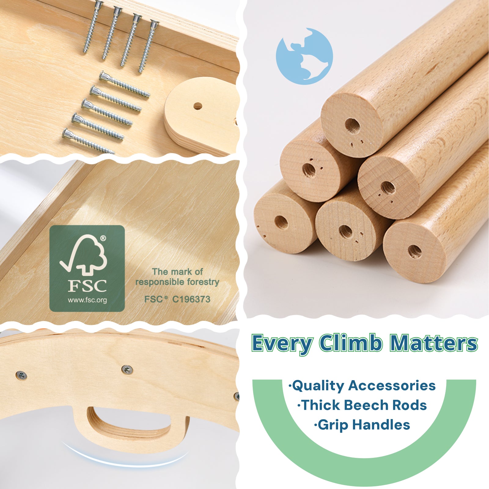 Aurora- BlueWood® 2024 Ensemble de triangles Pikler *Ton bois naturel